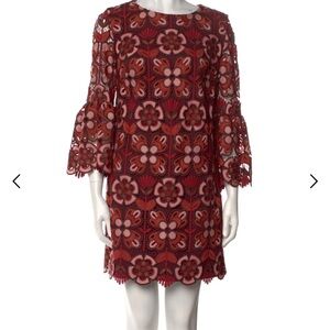 Trina Turk Red and Pink Floral Long Sleeve Dress